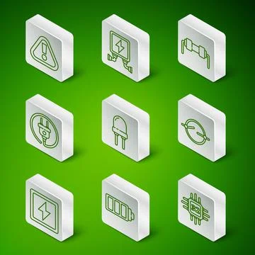 Set line Processor with microcircuits CPU, Battery charge level indicator 库存插图