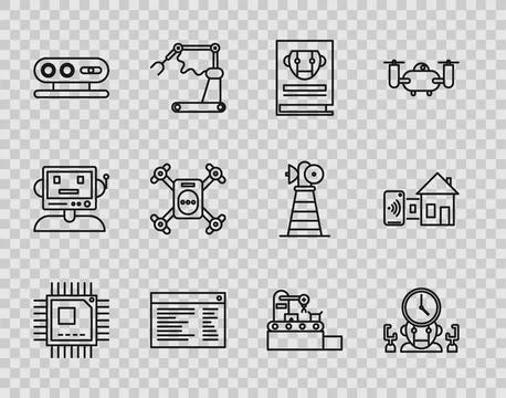 Set line Processor with microcircuits CPU, User manual, Software, web developer 스톡 일러스트