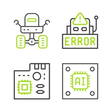 Set line Processor with microcircuits CPU, Motherboard digital chip, Error in Stock Illustration