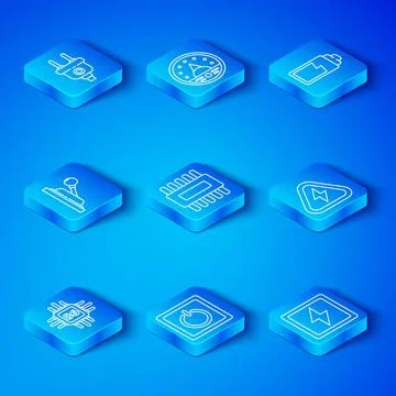 Set line Processor with microcircuits CPU, Electric light switch, High voltage Stockillustratie