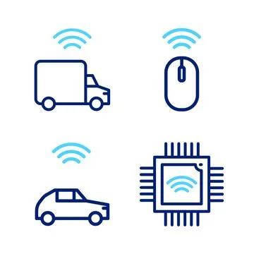 Set line Processor with microcircuits CPU, Smart car system wireless, Wirel.. 스톡 일러스트