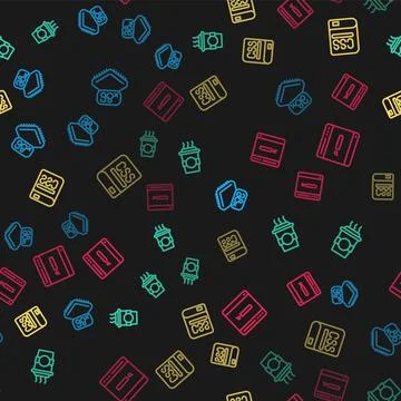 Set line Processor with microcircuits CPU, Coffee cup to go, Books about pr.. Illustrazione stock