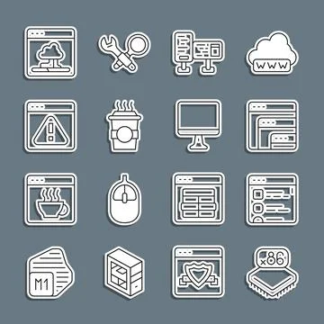 Set line Processor with microcircuits CPU, Browser files, Software, Compute.. 스톡 일러스트