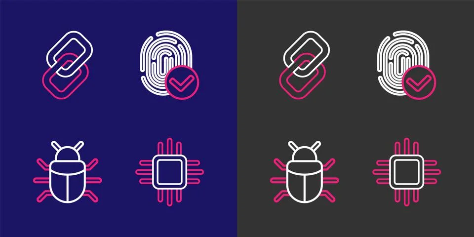 Set line Processor with microcircuits CPU, System bug, Fingerprint and Chai.. Stockillustratie