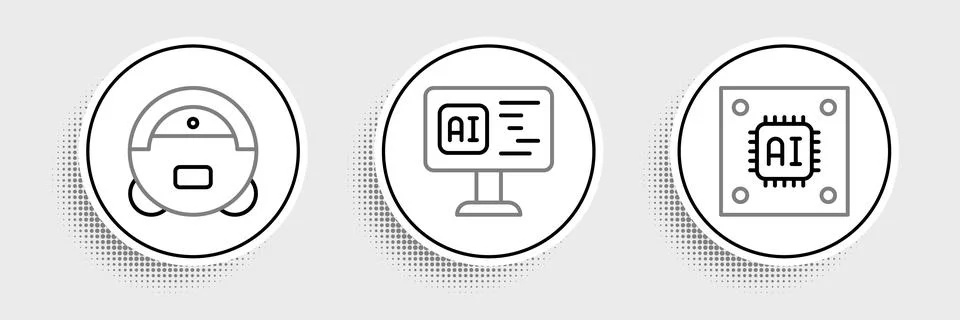 Set line Processor with microcircuits CPU, Robot vacuum cleaner and Softwar.. 스톡 일러스트