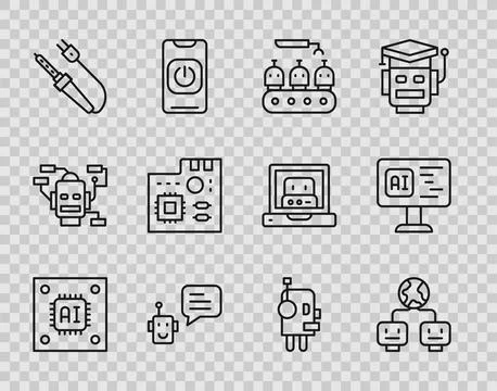 Set line Processor with microcircuits CPU, Artificial intelligence, Industr.. Illustrazione stock