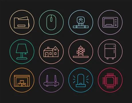 Set line Processor with microcircuits CPU, Refrigerator, Smart sensor, Hous.. Stock-Illustration