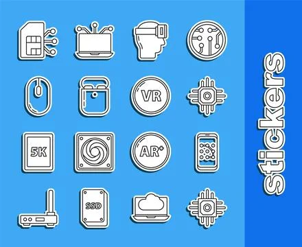 Set line Processor, Mobile and graphic password protection, Virtual reality Stock Illustration
