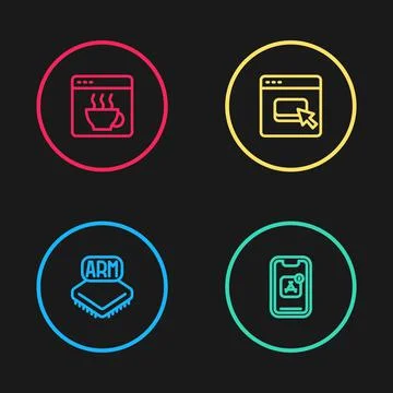 Set line Processor, Mobile Apps, Browser files and Software icon. Vector 스톡 일러스트