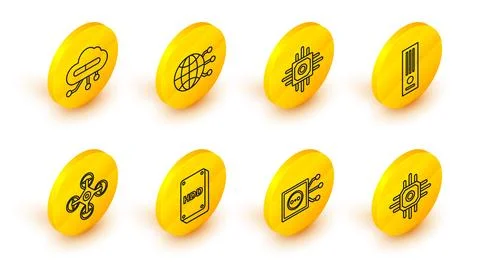 Set line Processor, Remote control, Hard disk drive HDD, Drone, Video game Stock Illustration