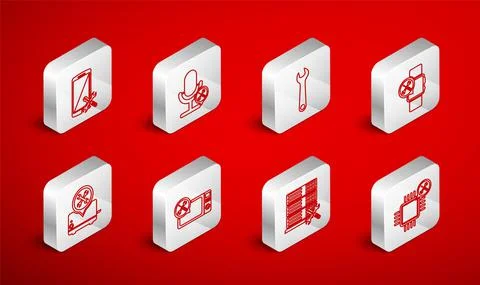Set line Processor service, Microphone, Wrench, Smartwatch, Database server 스톡 일러스트