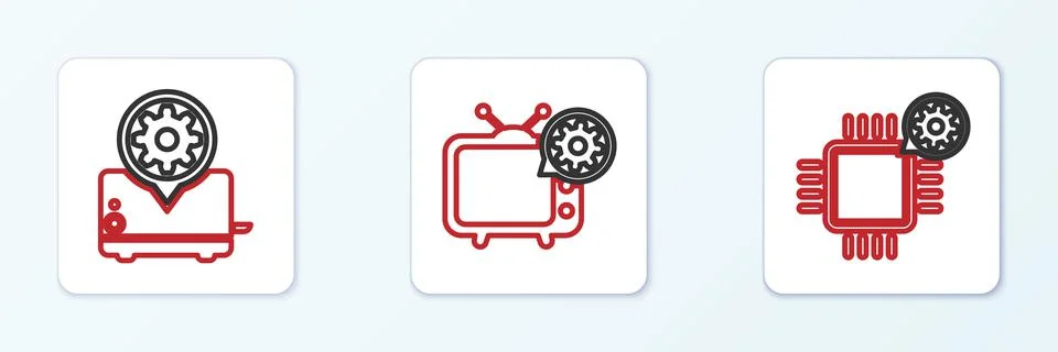 Set line Processor setting, Toaster and Tv icon. Vector Stockillustratie