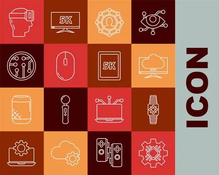 Set line Processor, Smartwatch, Computer monitor screen, Project team base,.. Illustrazione stock