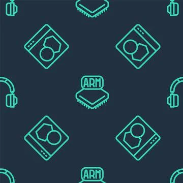 Set line Processor, Software and Headphones on seamless pattern. Vector Stock-Illustration