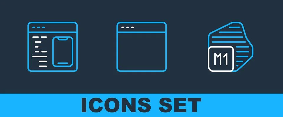 Set line Processor, Software and Browser window icon. Vector Stock Illustration