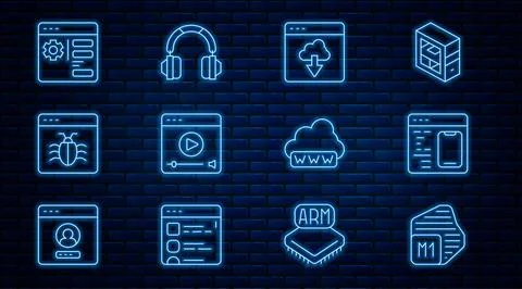 Set line Processor, Software, Cloud technology data transfer, Online play video Stockillustratie