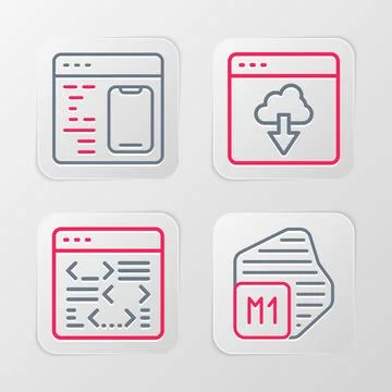 Set line Processor, Software, Cloud technology data transfer and icon. Vector Stockillustratie