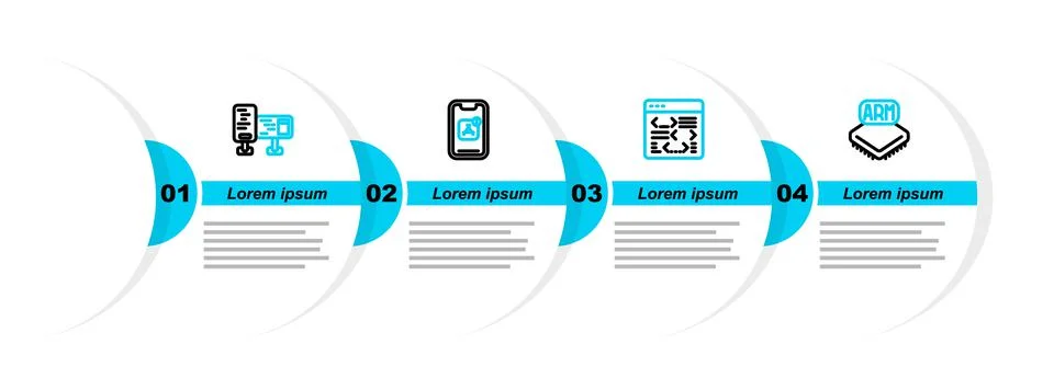 Set line Processor, Software, Mobile Apps and Computer monitor screen icon. V Stock Illustration