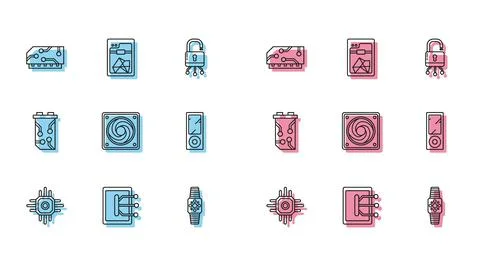 Set line Processor, Tablet, RAM, random access memory, Smartwatch, Computer 库存插图