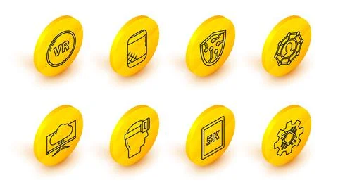 Set line Processor, Tablet with text 5k, Virtual reality glasses, Computer .. 库存插图