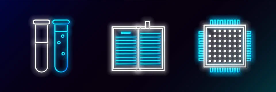 Set line Processor, Test tube and flask chemical laboratory and Open science Stock Illustration