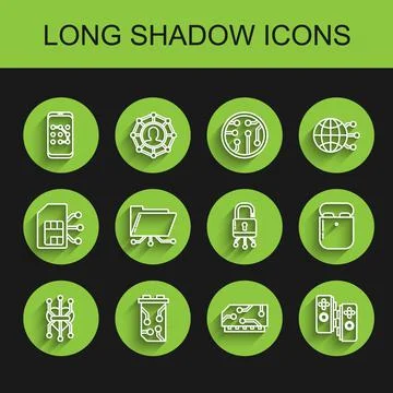 Set line Processor, Video graphic card, Mobile and password protection, RAM Illustrazione stock