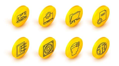 Set line Processor, Virtual reality glasses, Computer cooler, Tablet, File Illustrazione stock