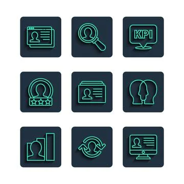 Set line Productive human, Human resources, Monitor with resume, Key performance Stock Illustration