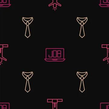 Set line Productive human, Tie and Search job on seamless pattern. Vector Stock Illustration