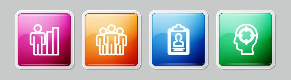 Set line Productive human, Users group, Clipboard with resume and Head hunting 스톡 일러스트