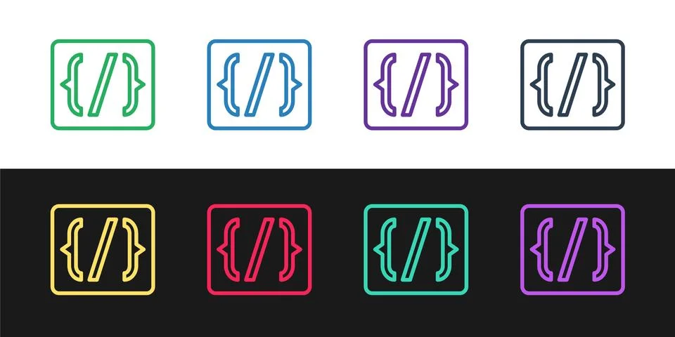 Set line Programming language syntax icon isolated on black and white background Stock Illustration