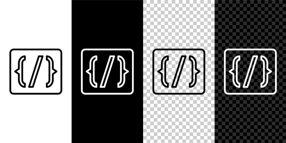 Set line Programming language syntax icon isolated on black and white, transp Stock Illustration