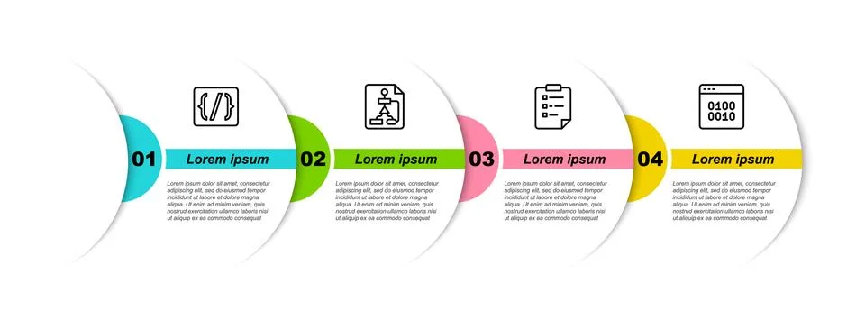 Set line Programming language syntax, Flowchart, Clipboard with checklist and 库存插图
