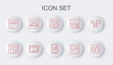 Set line Programming language syntax, Software, MySQL code, Code terminal Illustrazione stock