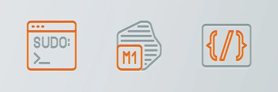 Set line Programming language syntax, Code terminal and Processor icon. Vector Stock Illustration