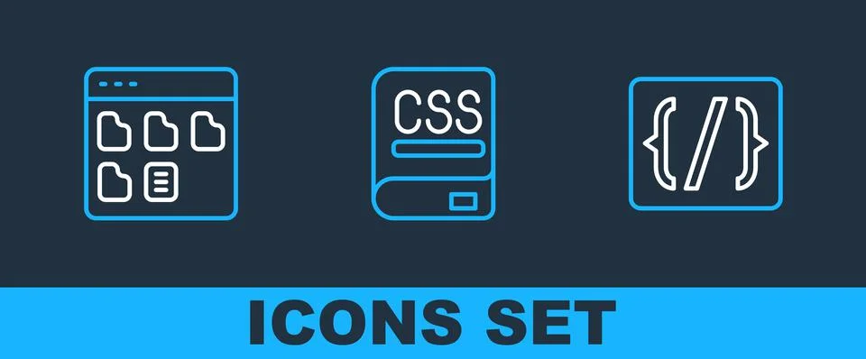 Set line Programming language syntax, Browser files and Books about programmi Stock Illustration