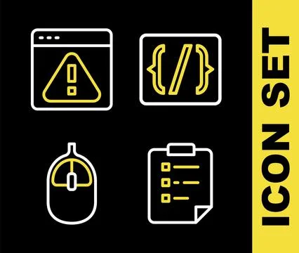 Set line Programming language syntax, Clipboard with checklist, Computer mo.. Illustrazione stock