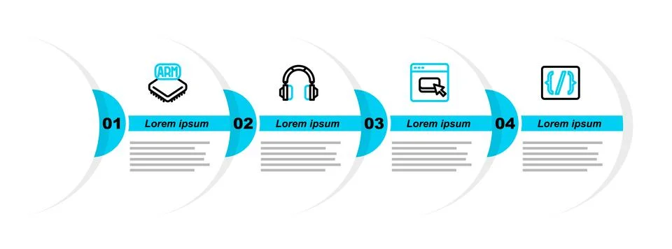 Set line Programming language syntax, Browser files, Headphones and Process.. Stockillustratie