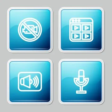 Set line Prohibition no video recording, Music playlist, Speaker volume and Stock Illustration