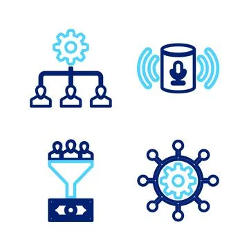 Set line Project management, Lead, Voice assistant and icon. Vector Stock Illustration