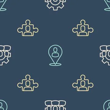 Set line Project team base, and Worker location on seamless pattern. Vector Stock Illustration