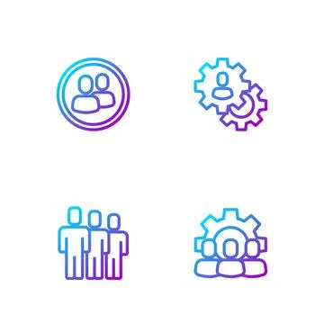 Set line Project team base, Users group, and Head hunting. Gradient color icons Illustrazione stock