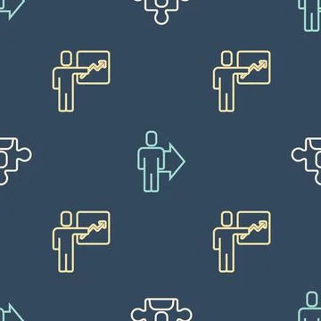 Set line Project team base, Team leader and on seamless pattern. Vector Stock Illustration