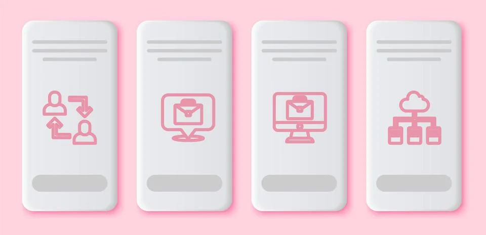 Set line Project team base, Online working, and . White rectangle button. Vector イラスト素材