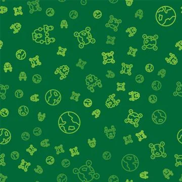 Set line Project team base, Earth globe and Location on the on seamless pattern Stock Illustration