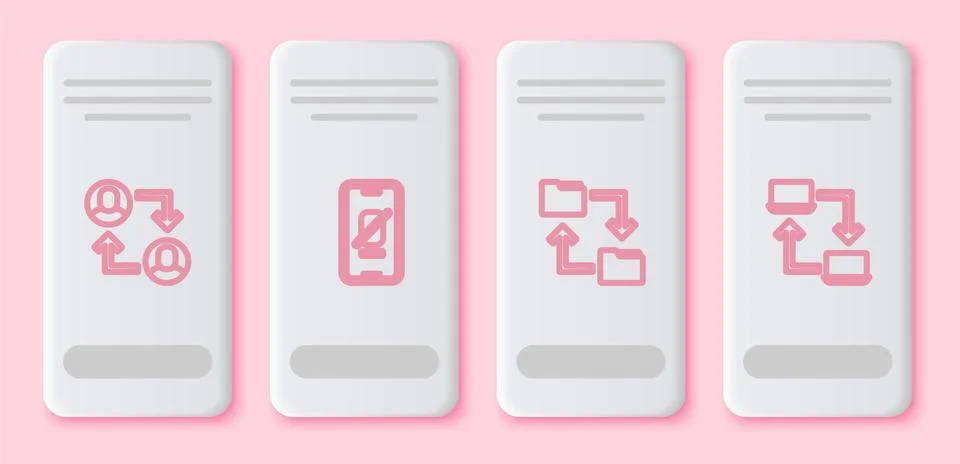 Set line Project team base, Mute microphone on mobile, Cloud storage document 스톡 일러스트