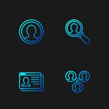 Set line Project team base, Resume, Create account screen and Magnifying glass 스톡 일러스트