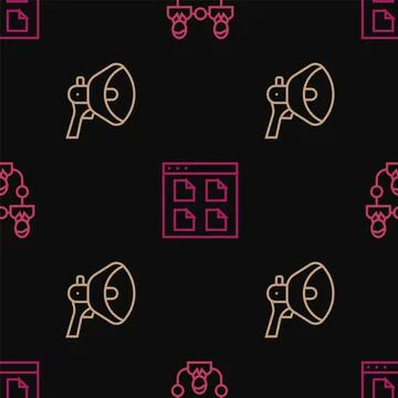 Set line Project team base, Megaphone and Browser files on seamless pattern Stock Illustration