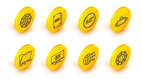 Set line Project team base, Global technology or social network, Monitor display Illustrazione stock