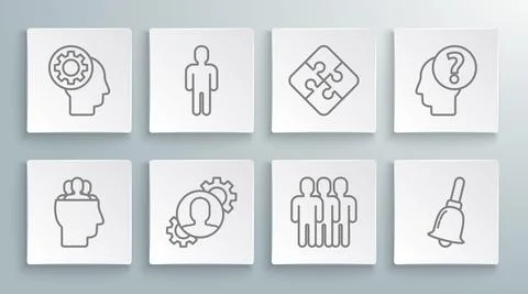 Set line Project team base, User of man in business suit, Human with gear inside Ilustração Stock